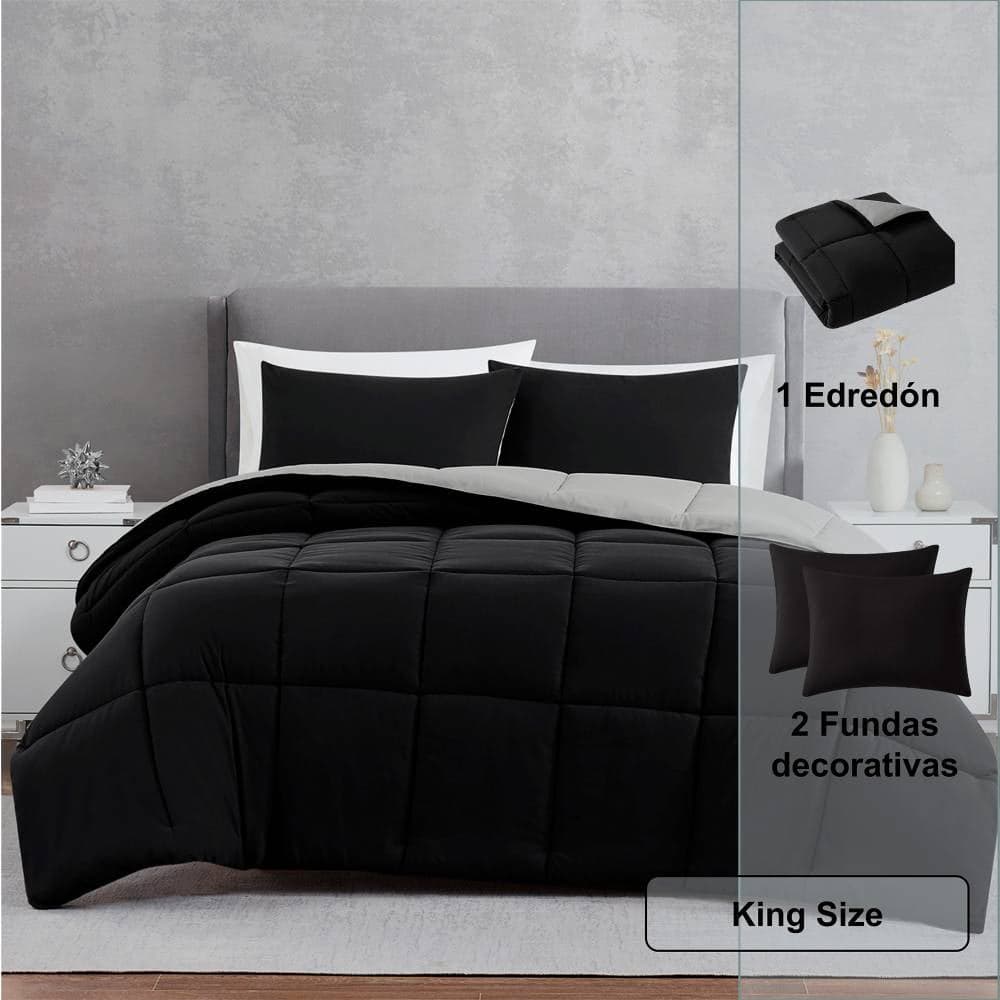 Set de edredón king size Member's Mark negro/gris 3 piezas