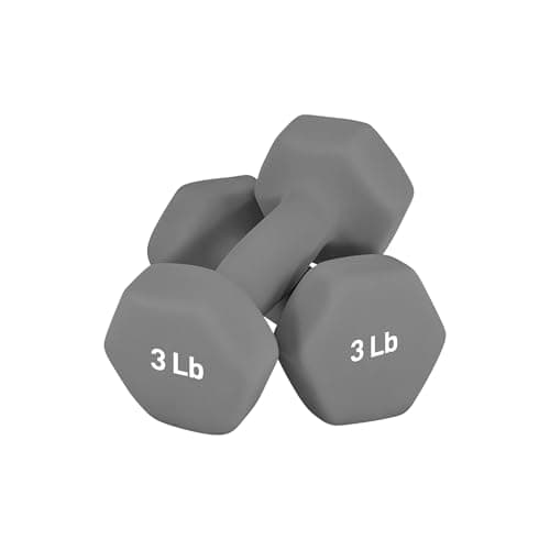 Bluelander Par de Mancuernas Neopreno 3 lbs, Set de Pesas Hexagonal Fitness Neopreno, Gimnasio en Casa, Kit de Mancuernas, Pesas Para Gimnasio en Casa o Entrenamiento, Antideslizante (3 Lbs/Gris)