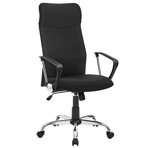 SONGMICS Silla de Oficina, Giratoria Ergonómica, Escritorio, Altura Ajustable e Inclinable, Asiento Tapizado, Carga de 120 kg, Negro Tinta MOBN034B01