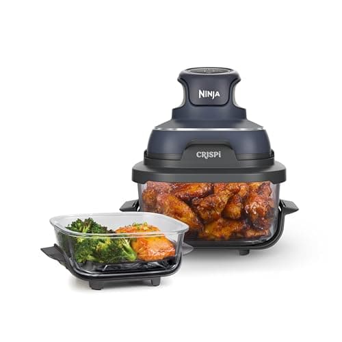 Ninja Crispi Freidora de Aire de Vidrio 4-en-1 | 450 °F | No Tóxica | Recipientes de Vidrio de 4 QT y 6 Tazas con Tapas | Apta para Microondas, Congelador y Lavavajillas