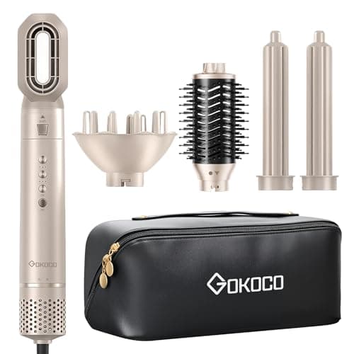 Secador de Cabello alta Velocidad 5 en 1 Kit Profesional, 120000rpm Boquillas + Cepillo + Rizador de Pelo, Tecnología Iónica Secadora de Pelo para Rizar, Voluminizar y Alisar, Oro
