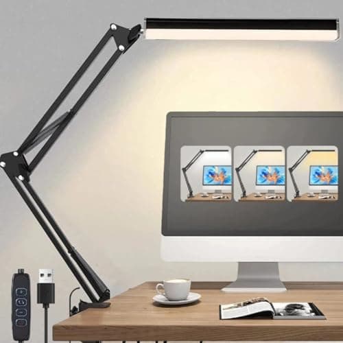 CHARMDOMI Lampara de Escritorio con Brazo Flexible de 360°-Lampara de Mesa,Lamparas Mesa de Trabajo con 3 Ajustes de Colo,Desk Lamp Lámpara de Escritorio Ajustable (Lámpara ajustable negra)
