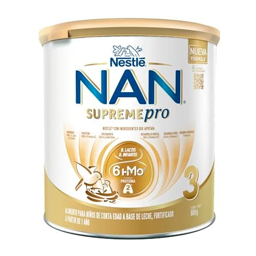 NAN 3 Supreme Pro Alimento para Niños de Corta Edad, Presentación en Lata de 800 g, Nestlé, a Base de Leche, Fortificado, A Partir de 1 Año
