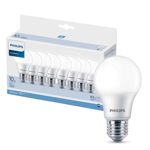 Philips LED EcoHome Paquete de 8 Focos 10W Luz Fría, Ahorro de Energía, Iluminación Potente para el Hogar, Encendido Instantáneo, Larga Duración, Uso Diario