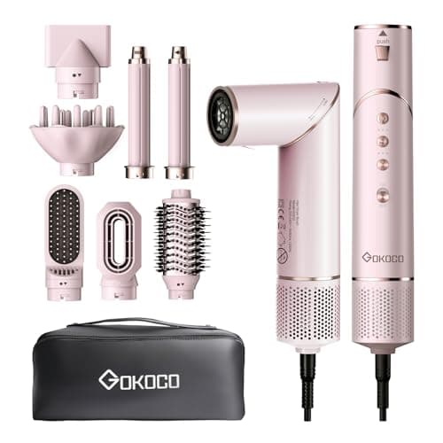 Secador de Cabello alta Velocidad 7 en 1 Kit Profesional, 120000rpm Boquillas + Cepillo + Rizador de Pelo, Tecnología Iónica Secadora de Pelo para Rizar, Voluminizar y Alisar, Rosa
