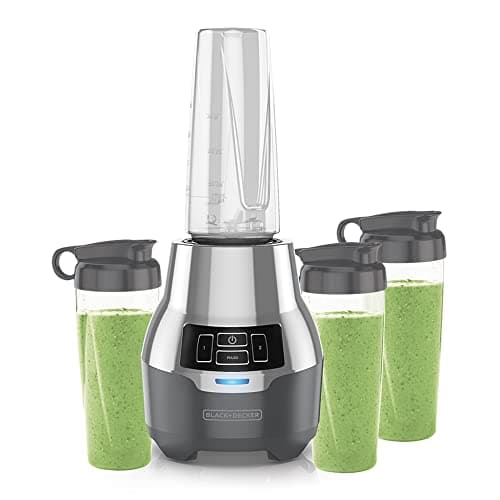 Black+Decker Licuadora Personal con Tecnología Silenciosa, 4 Vasos de Tritán 500ml, 2 Velocidades + Pulso, 600W, PB2004G
