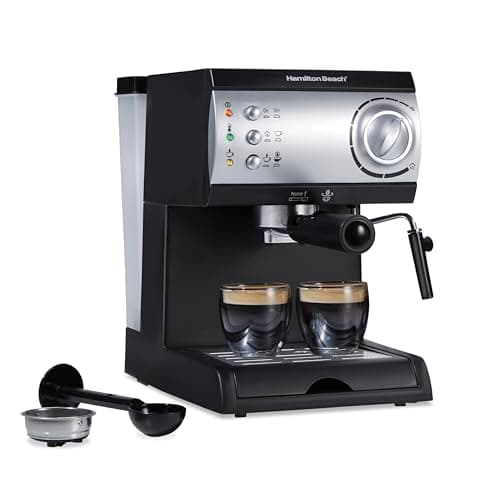Hamilton Beach 40715 Cafetera Espresso, 2 Tazas, Cappuccino, Mocha y Latte, 15 Bares, Negro y Plata