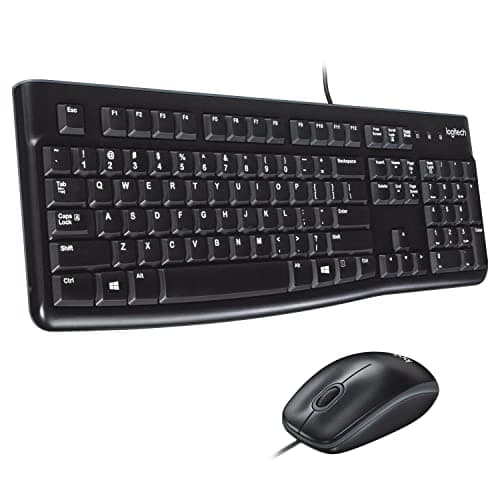 Logitech MK120 Combo Teclado y Mouse con Cable para Windows, Mouse Óptico, Teclado Tamaño Normal, USB Plug-and-Play, Compatible con PC, Laptop - Negro