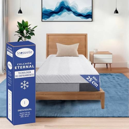 SNOOZELLE COMFORT Colchón Individual 25 cm Altura, Memory Foam con Carbón Activado y Gel Cooling Que Disipa el Calor, Espuma de Alta Densidad Libera Puntos de Tension, Tela Transpirable, 97x190x25cm