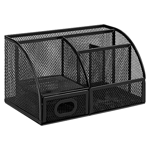 Amazon Basics Soporte para Bolígrafos y Organizador de Escritorio, Organizador de Oficina, Negro,‎ 23,11cm x 14,99cm x 13,97cm