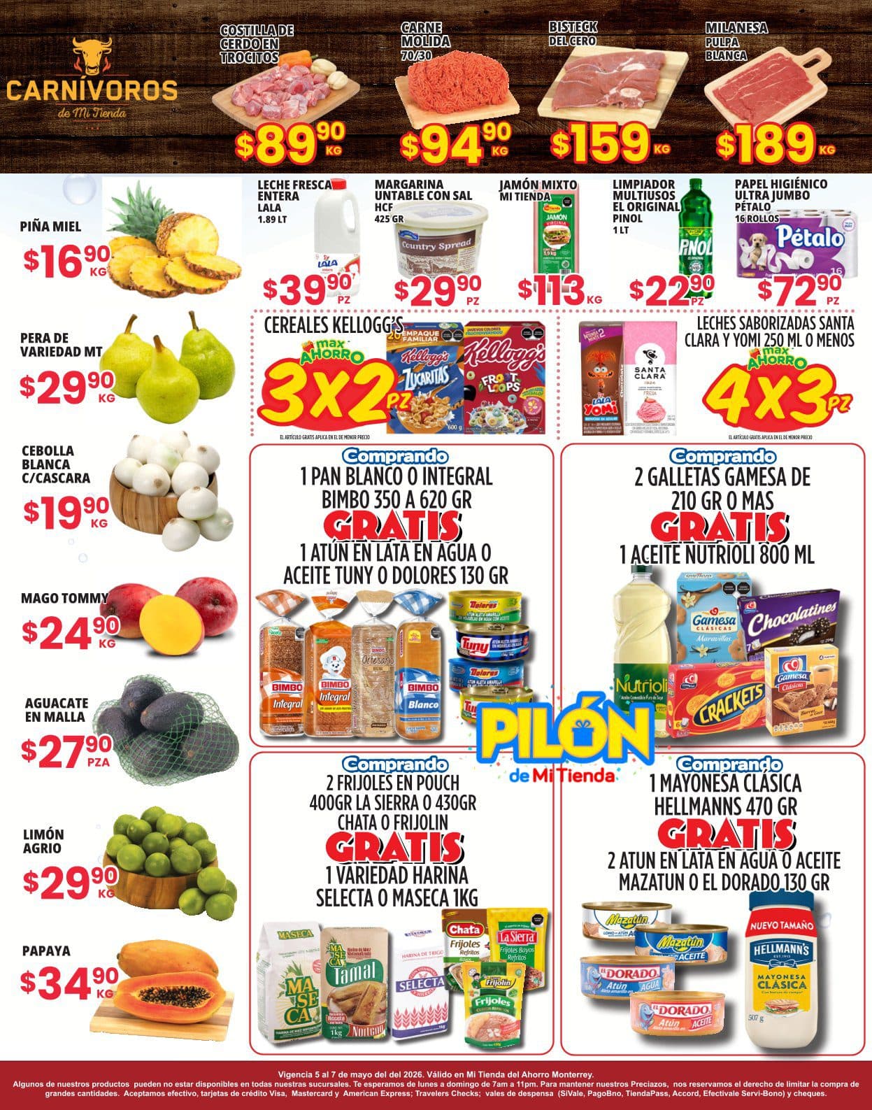 Ofertas en Frutas, Verduras y Carnes del 5 al 7 de mayo en Mi Tienda del Ahorro