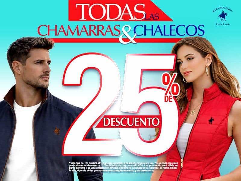 25% de descuento en chamarras y chalecos en Rock Hampton Polo Team
