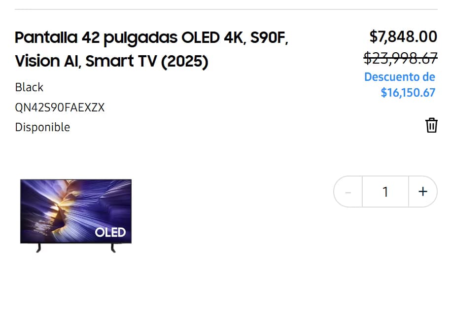 Smart TV Samsung OLED 4K de 42" S90F con Vision AI