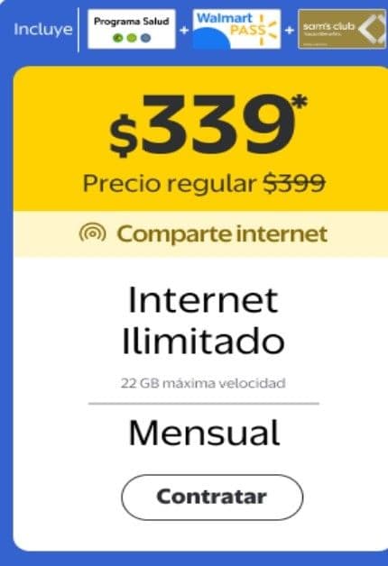 Internet Ilimitado 3x1: Membresía Sams y Programa Salud Walmart