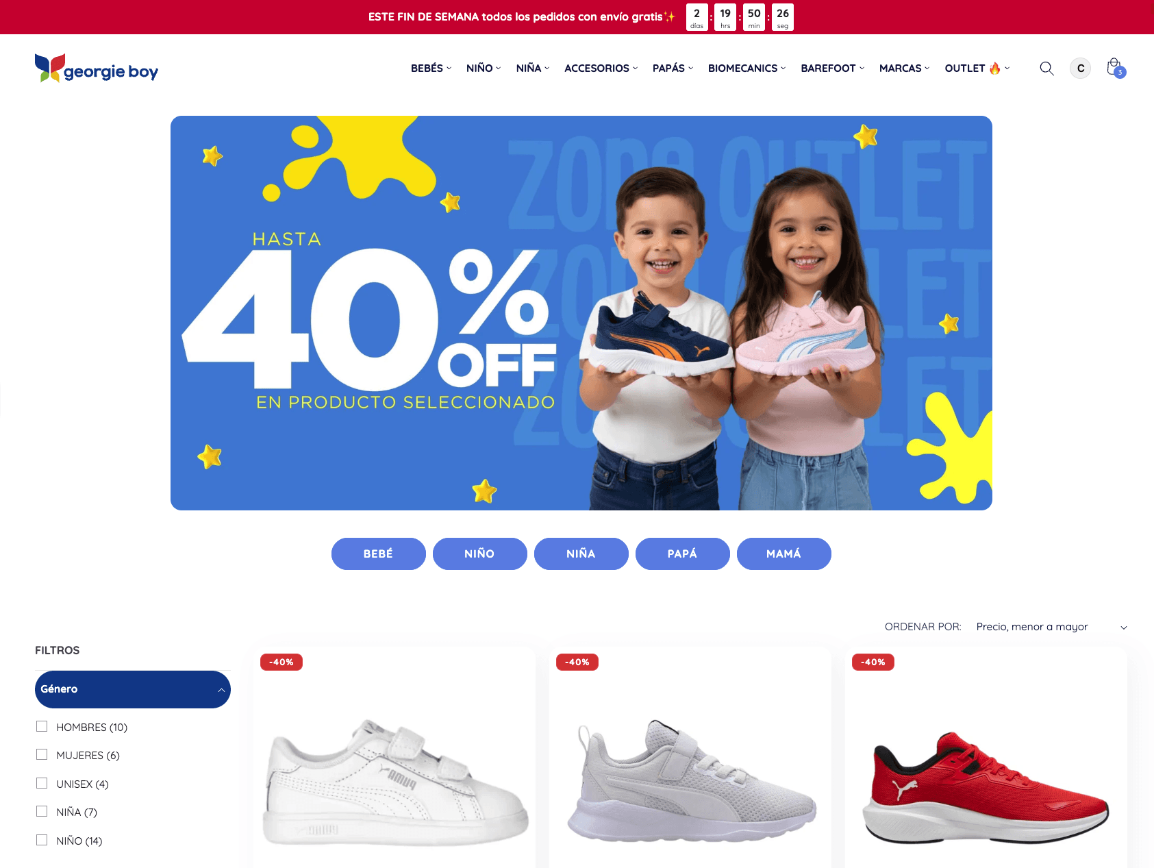 Tenis Puma para niños con 40% de descuento