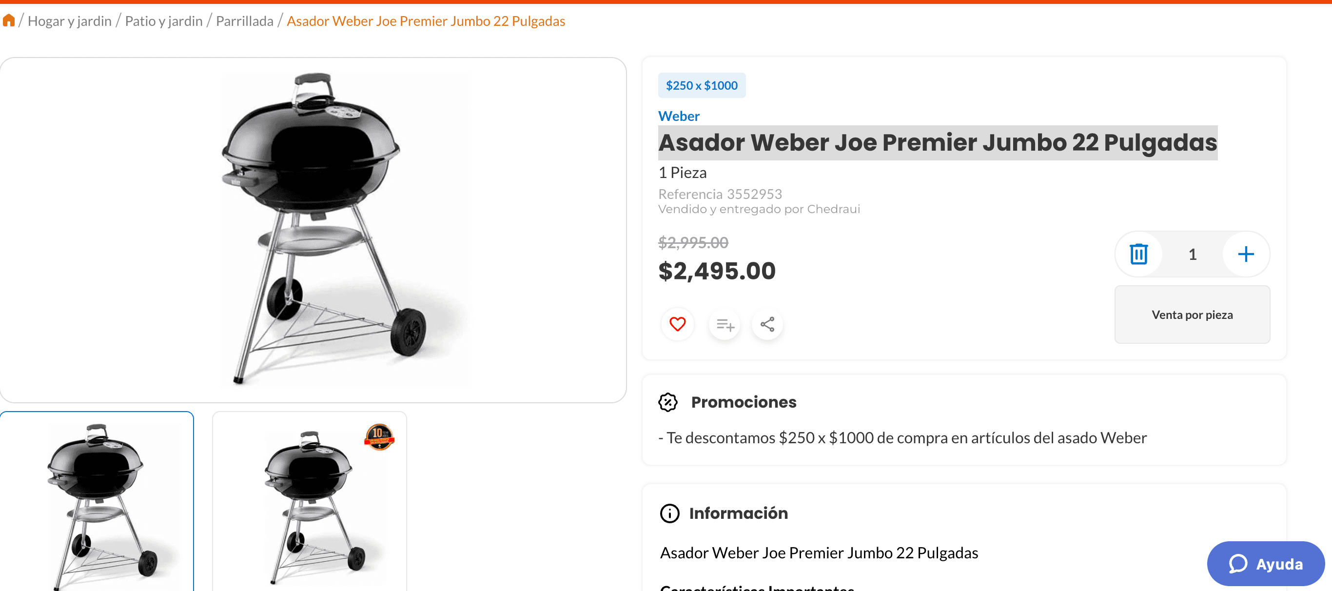 Asador Weber Joe Premier Jumbo de 22 Pulgadas a